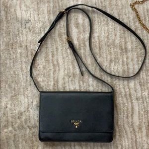 Prada Saffiano Wallet On Strap Black